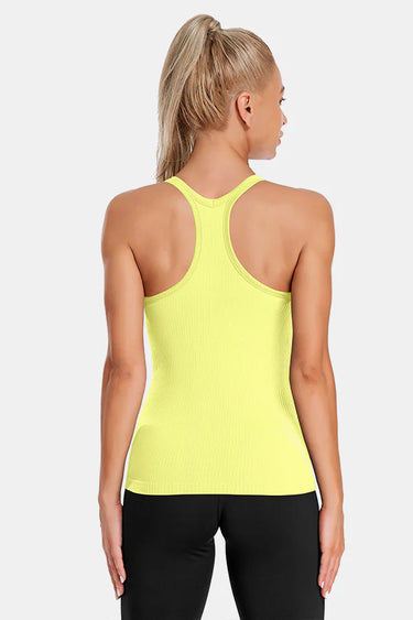 Yellow Ribbed Racerback Workout Crop Tank